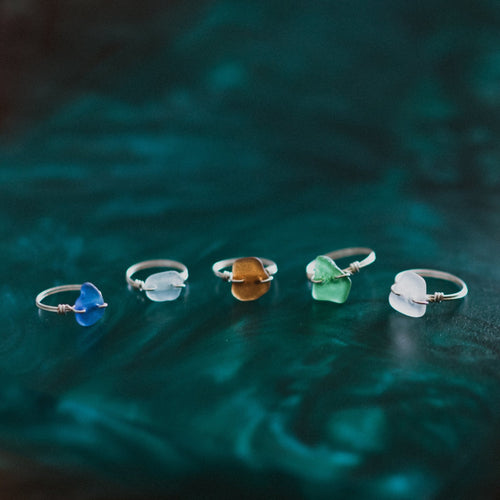 Drilled Beach Glass Rings - Metanoia Boutique - Huron Glass